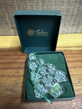 Galway Crystal Christmas Tree Shamrock Christmas Ornament 4" tall